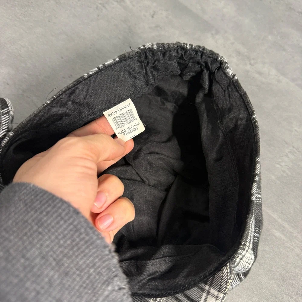 Newsboy Cap Women OS Black White‎ Plaid Bow Baker Boy Cabbie Hat Polo Twee Core